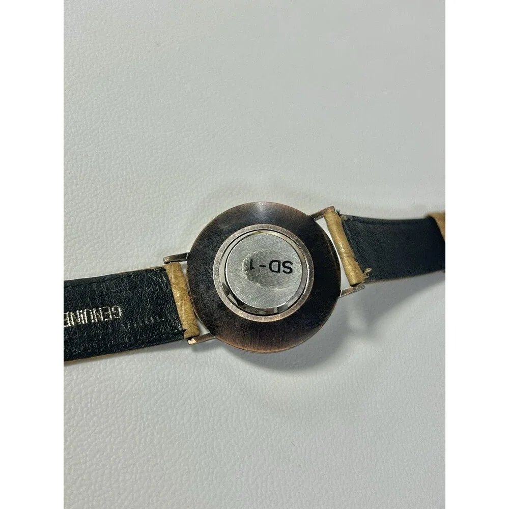 Vintage Sundial Fossil Brown Leather Analog Watch Novelty Wristwatch
